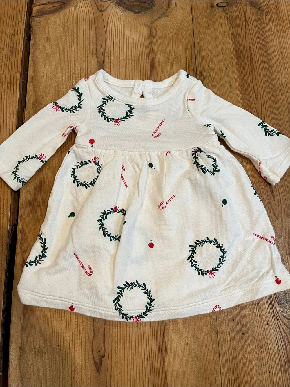 PURELY SOFT Preemie Ivory Terry Cotton Christmas Theme Dress Baby Girl